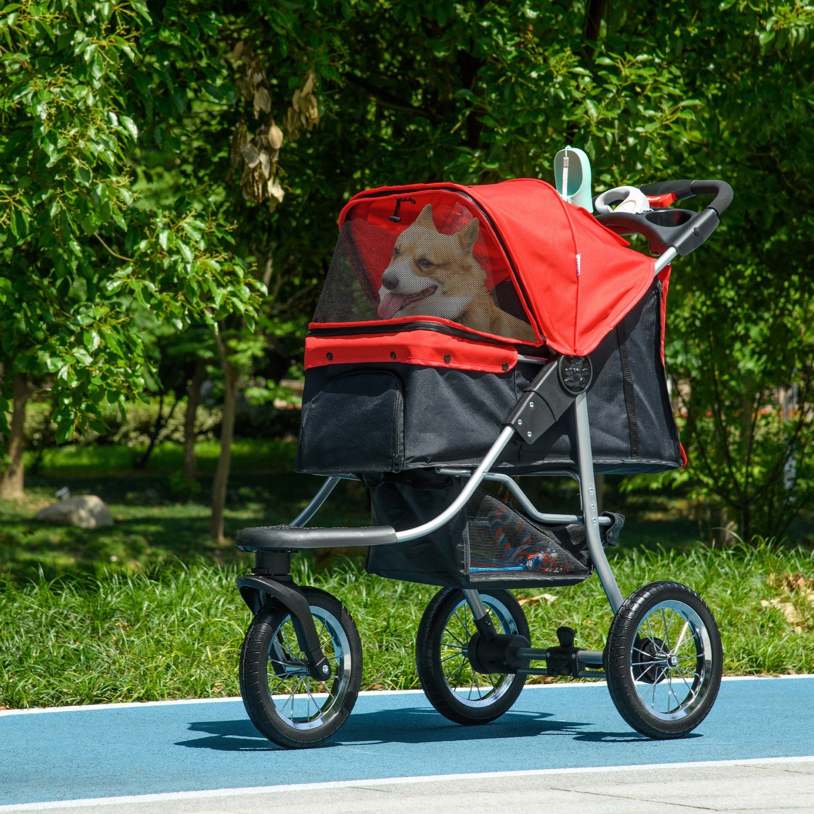 Hundewagen Hundebuggy Katzen Pet Stroller Mit 3 Rädern Klappbar Oxford Rot