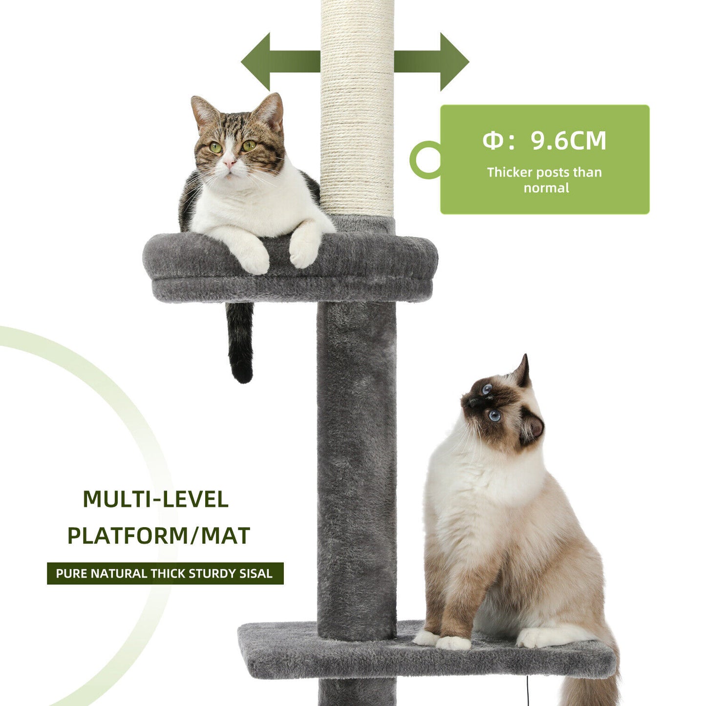 PAWZ Road Kratzbaum Deckenhoch Kletterturm Sisal Katzen Katzenbaum XL 228-274 Cm