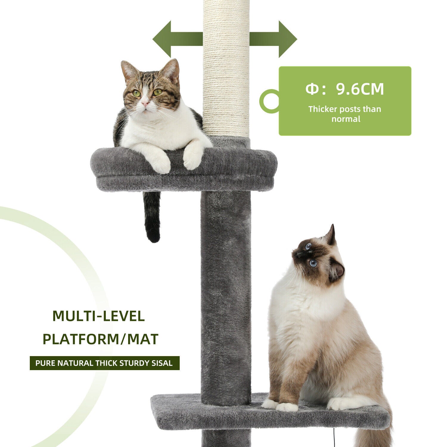 PAWZ Road Kratzbaum Deckenhoch Kletterturm Sisal Katzen Katzenbaum XL 228-274 Cm