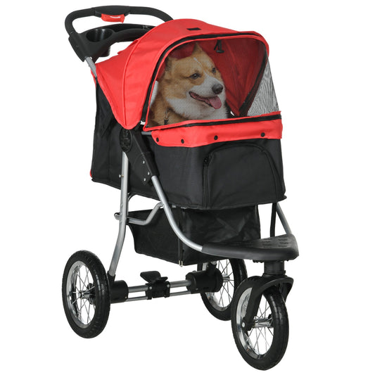 Hundewagen Hundebuggy Katzen Pet Stroller Mit 3 Rädern Klappbar Oxford Rot