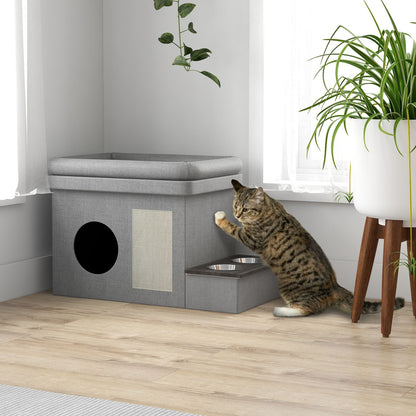 Pawhut Katzenhöhle, Katzenhaus, Katzenhütte Mit 2 Edelstahlnäpfe