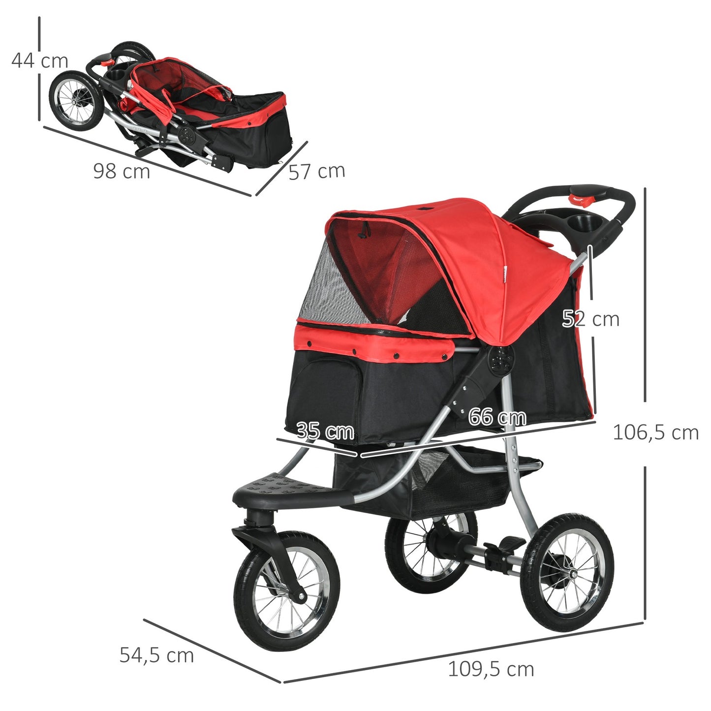 Hundewagen Hundebuggy Katzen Pet Stroller Mit 3 Rädern Klappbar Oxford Rot