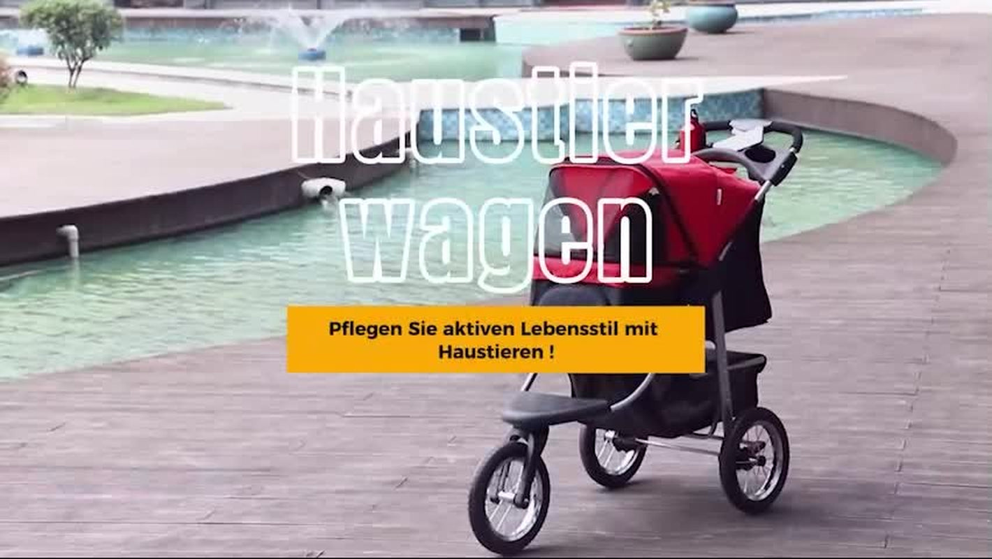 Hundewagen Hundebuggy Katzen Pet Stroller Mit 3 Rädern Klappbar Oxford Rot