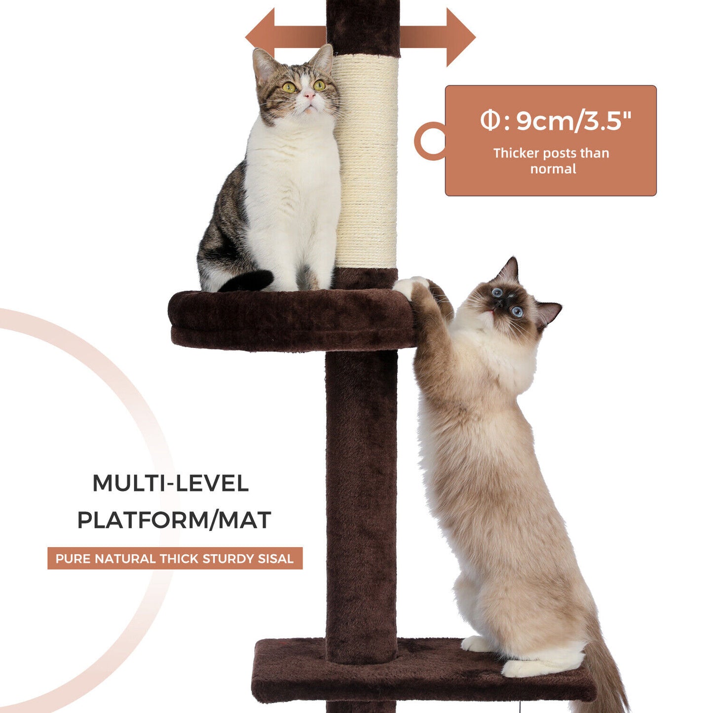 PAWZ Road Kratzbaum Deckenhoch Kletterturm Sisal Katzen Katzenbaum XL 228-274 Cm