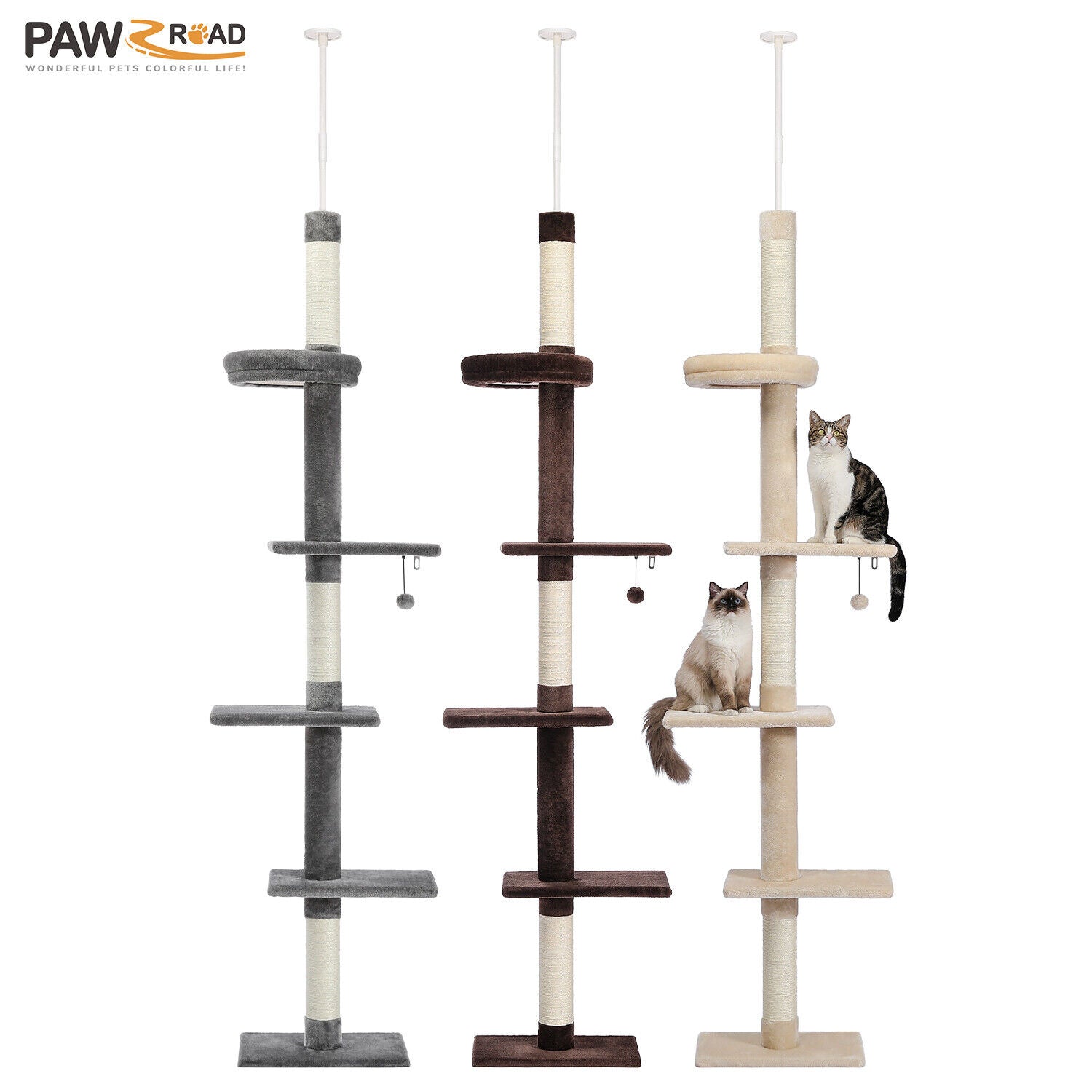 PAWZ Road Kratzbaum Deckenhoch Kletterturm Sisal Katzen Katzenbaum XL 228-274 Cm