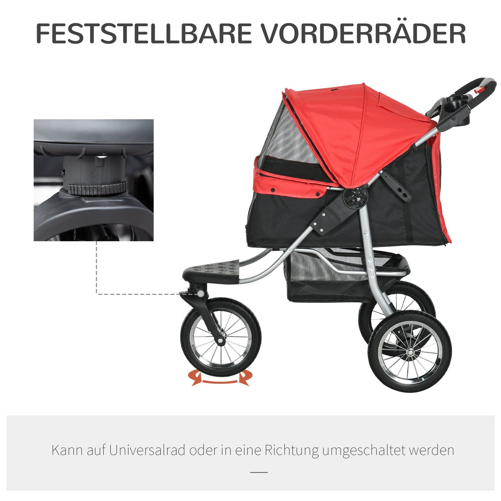 Hundewagen Hundebuggy Katzen Pet Stroller Mit 3 Rädern Klappbar Oxford Rot