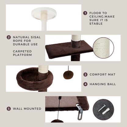 PAWZ Road Kratzbaum Deckenhoch Kletterturm Sisal Katzen Katzenbaum XL 228-274 Cm