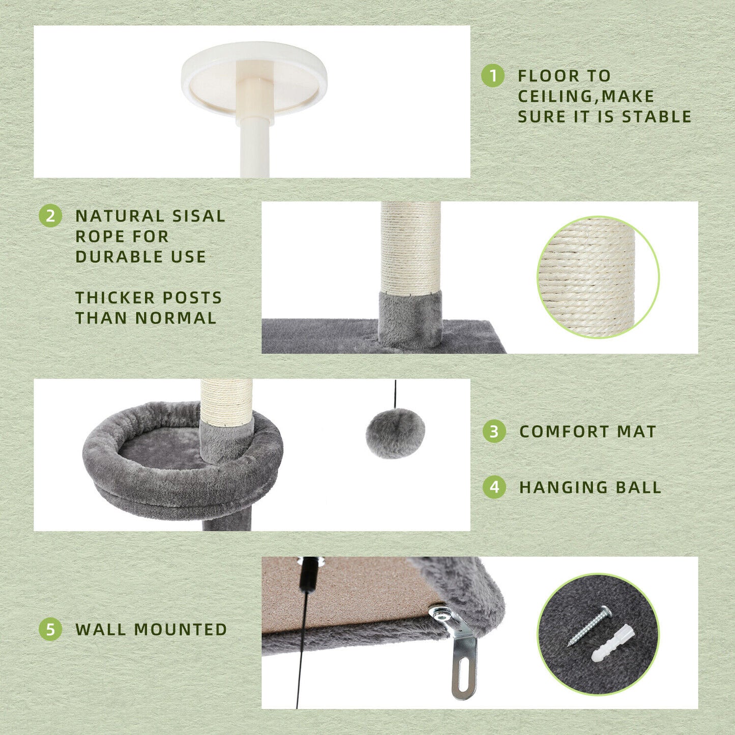 PAWZ Road Kratzbaum Deckenhoch Kletterturm Sisal Katzen Katzenbaum XL 228-274 Cm