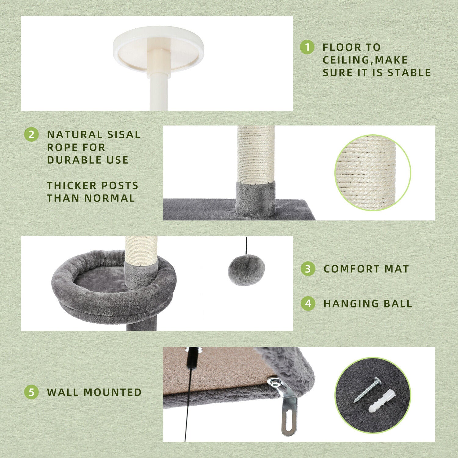 PAWZ Road Kratzbaum Deckenhoch Kletterturm Sisal Katzen Katzenbaum XL 228-274 Cm