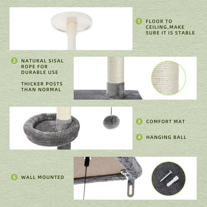 PAWZ Road Kratzbaum Deckenhoch Kletterturm Sisal Katzen Katzenbaum XL 228-274 Cm