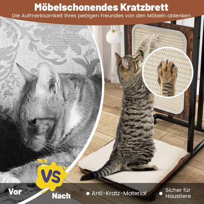 Beistelltisch Mit Sisal-Kratzbrett 4 in 1 Katzenmöbel Katzenkratzer Mit Abnehmbarem Kissen & Ball 50 X 30 X 64 Cm Rustikales Braun
